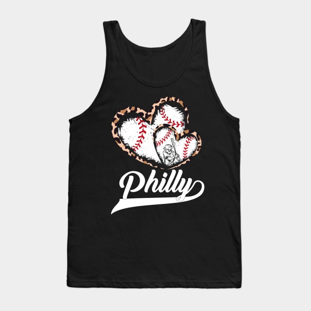 Vintage Philly Baseball Leopard Heart Baseball Fans Tank Top by Sandra Holloman